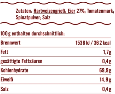 Nährwerte: Bunte Nudeln