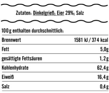 Nährwerte Dinkelnudeln